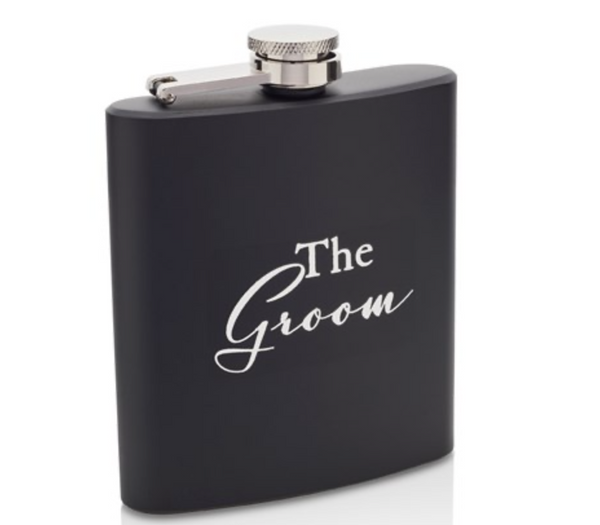 Matt Black Stainless Steel 6oz Groom Hip Flask