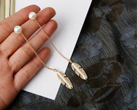 Dangly Gold Leaf + Pearl Earrings