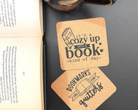 Bookish Cork Coaster Gift Set of 4 Coasters with Canvas Bag