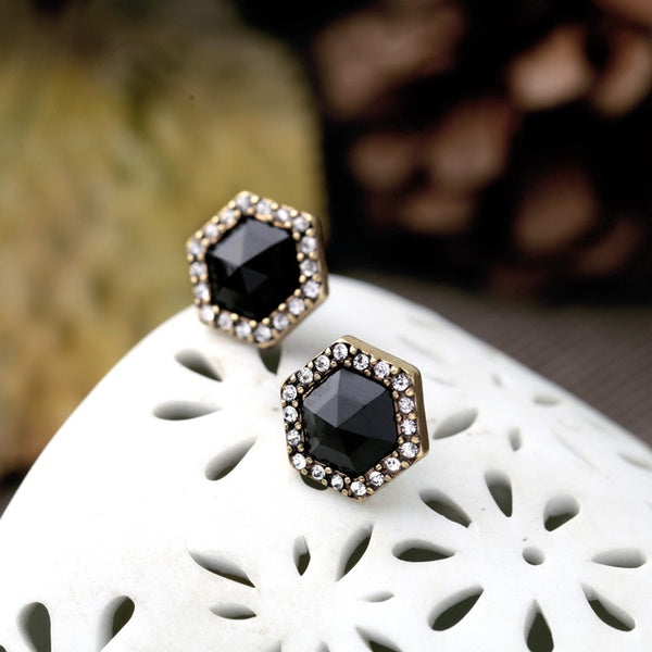 Black Gem Stud Earrings