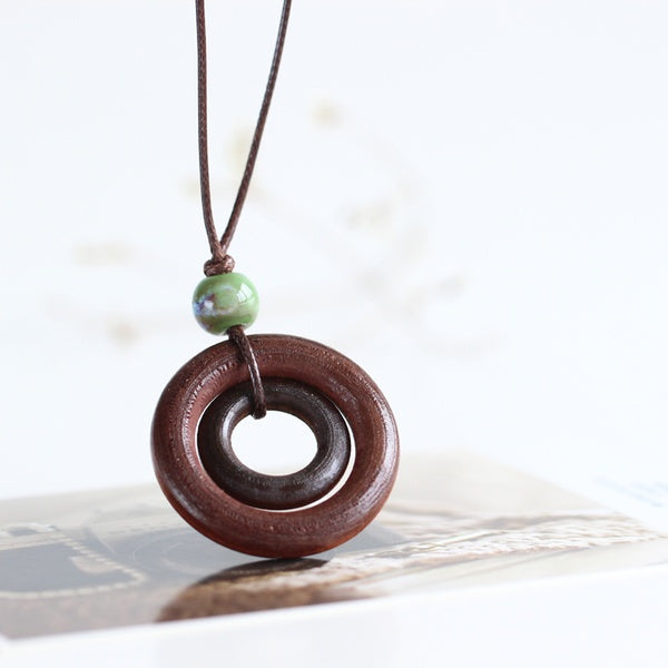 Wooden Hoops Cord Necklace