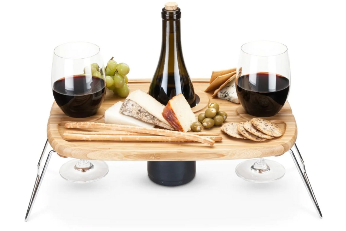 Date Night Portable Baltic Birch Picnic Wine Table