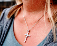 Silver Cross necklace with heart wrap (Silver Plated and Crystal)