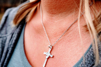 Silver Cross necklace with heart wrap (Silver Plated and Crystal)