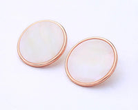 Large Rose Gold-Rimmed White Round Shell Earrings