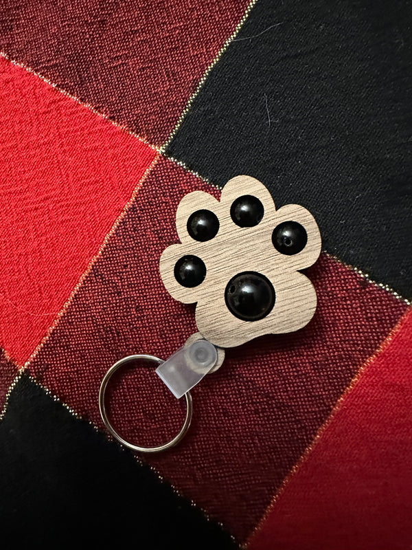 Paw Print Fidget Keychain- Walnut and Semi-Precious Jasper