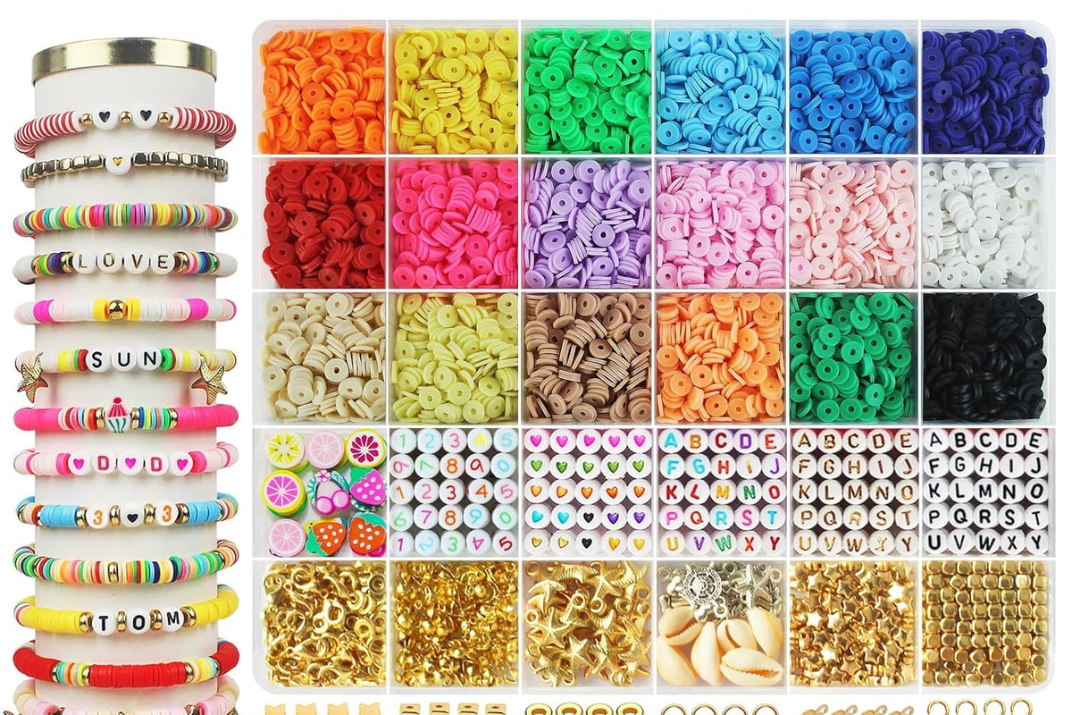 5100 Clay Beads Bracelet Making Kit, Flat Preppy Beads for Friendship Jewelry Making,Polymer Heishi Beads with Charms Gifts for Teen Girls Crafts for Girls Ages 8-12