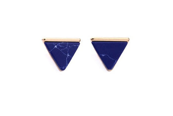 Blue Marble + Gold Triangle Earrings