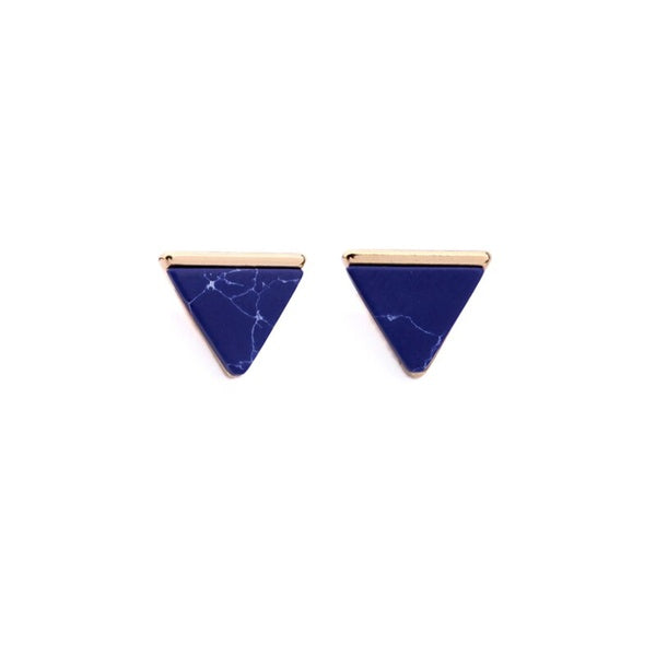 Blue Marble + Gold Triangle Earrings