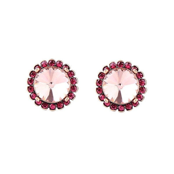 Large Pink Gem and Rhinestone Stud Earrings