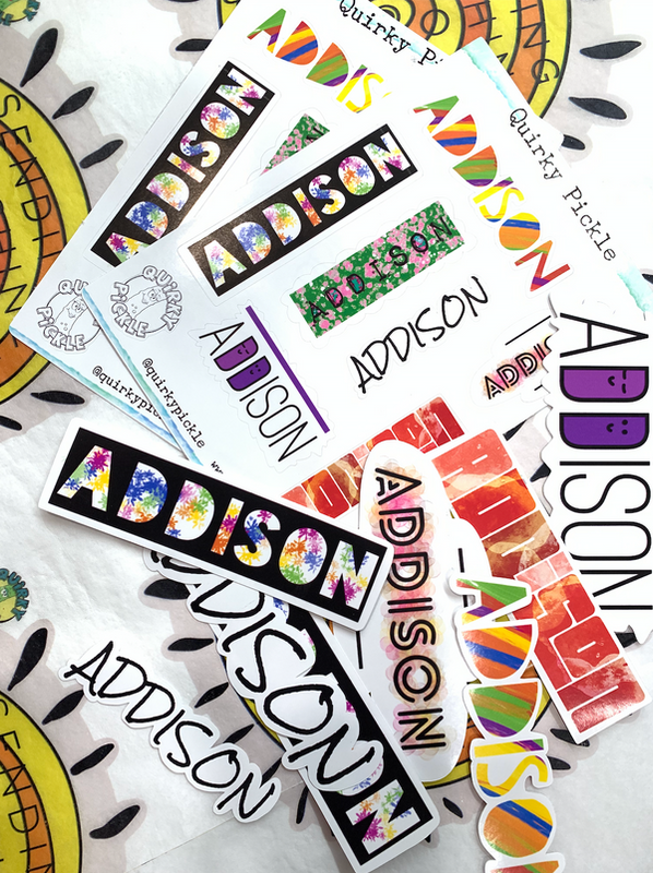 Set of 8 large personalized die cut stickers and 2 mini sheets - custom made to order