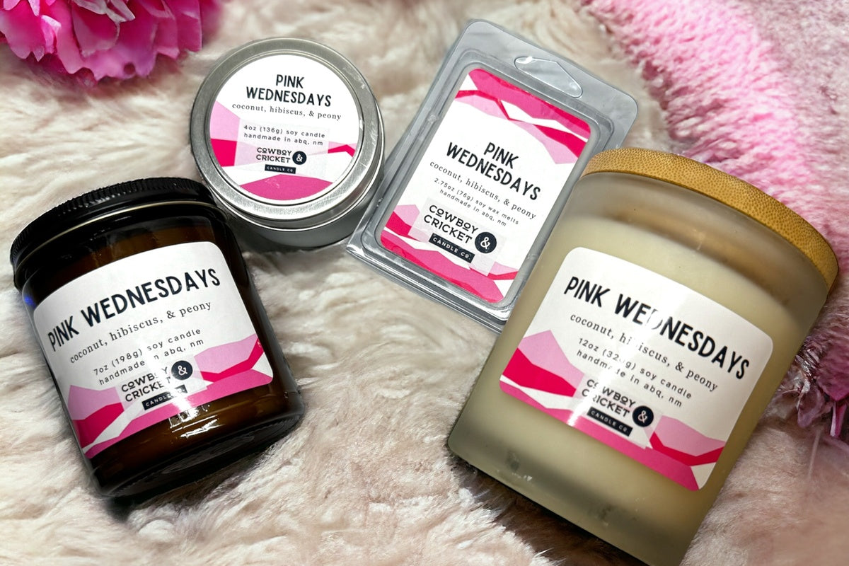 Pink Wednesdays Soy Candles and Melts - Coconut, Hibiscus, & Peony