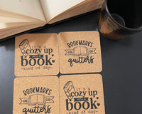 Bookish Cork Coaster Gift Set of 4 Coasters with Canvas Bag