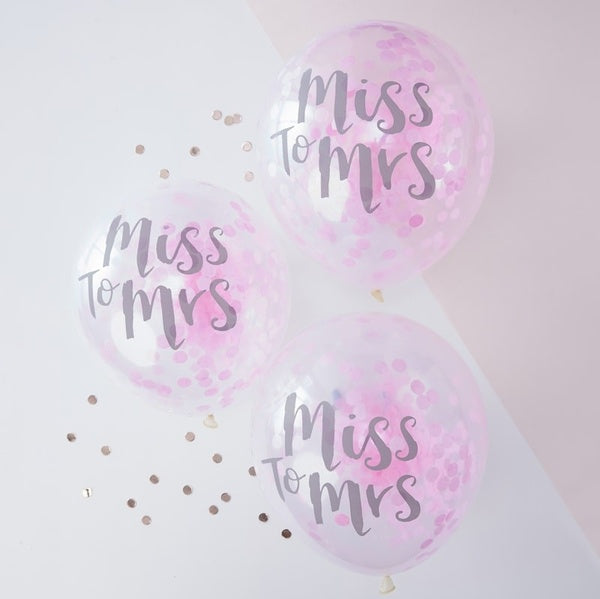 'Miss to Mrs' Pink Confetti Hen Party Balloons