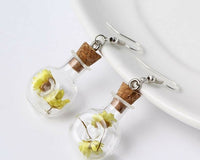 Dried Flowers in Corked Glass Bottle Dangly Earrings