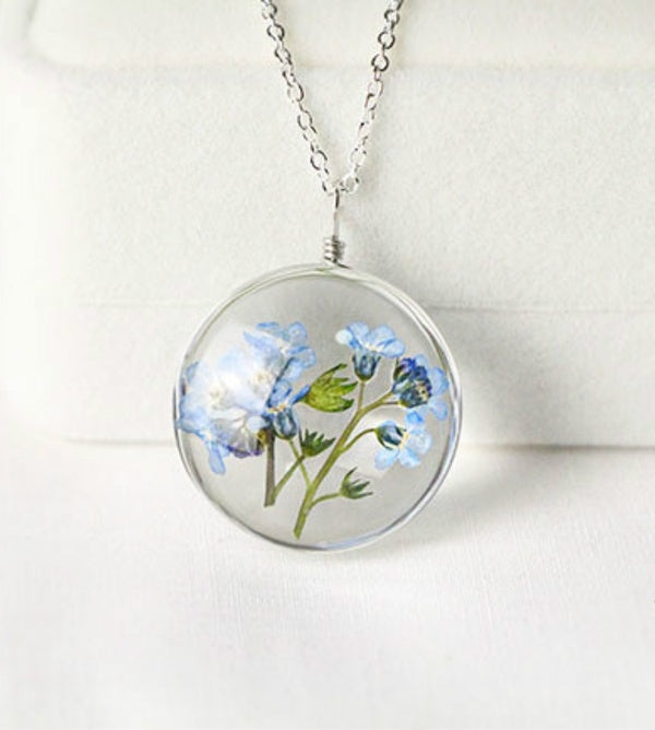 Glass-Encased Dried Flower Necklace