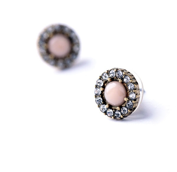 Pink Stone and Rhinestone Stud Earrings