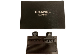 Two Chanel Black Hair Claws, Hair Pins & Pouch