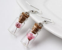 Dried Flowers in Corked Glass Bottle Dangly Earrings