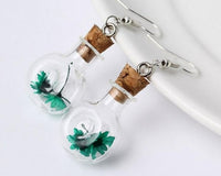 Dried Flowers in Corked Glass Bottle Dangly Earrings