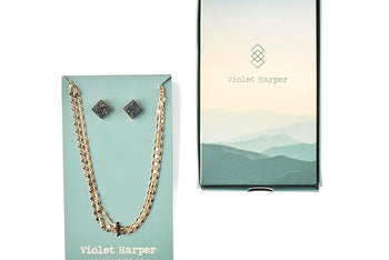 Violet Harper Isla Layered Necklace + Black Druzy Earring Set