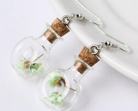 Dried Flowers in Corked Glass Bottle Dangly Earrings