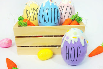 Wooden Easter Egg | Fake Drizzle Drip Eggs | Holiday Tiered Tray Decor | Table Shelf Accent