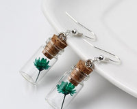 Dried Flowers in Corked Glass Bottle Dangly Earrings