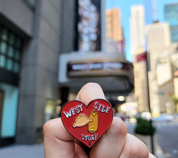 Broadway Musical inspired Enamel Pins featuring Broadway Food - Company, In the Heights, Rent, Gypsy, West Side Story, Little Shop, Newsies