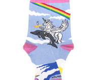 Land of Dreams Socks - Fire Breathing Unicorn on a Dolphin! (Women's Sized)