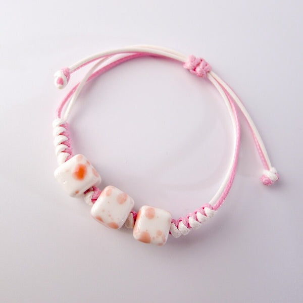 Dainty Pink Braided Cube Bracelet