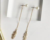 Dangly Gold Leaf + Pearl Earrings