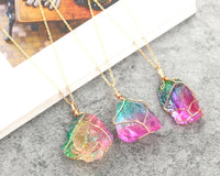 Rainbow/Unicorn Stone + Gold Wire Necklace