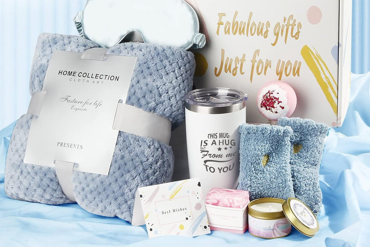 Gifts for Women, Care Package for Women, Relaxing Spa Gift Box Basket, Birthday Baskets, Get Well Soon Gifts with Luxury Blanket, Unique Holiday Gifts Basket for Women, Her, Sister, Mom, Best Friends