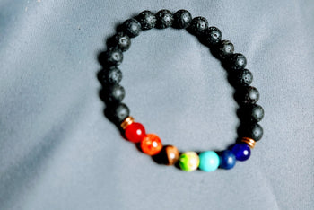 Lava rock bracelet of St. Damien (Black and colored beads)