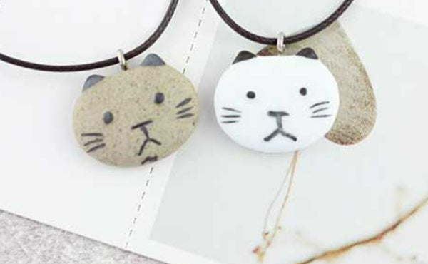 Chunky Cat Face Ceramic Necklace