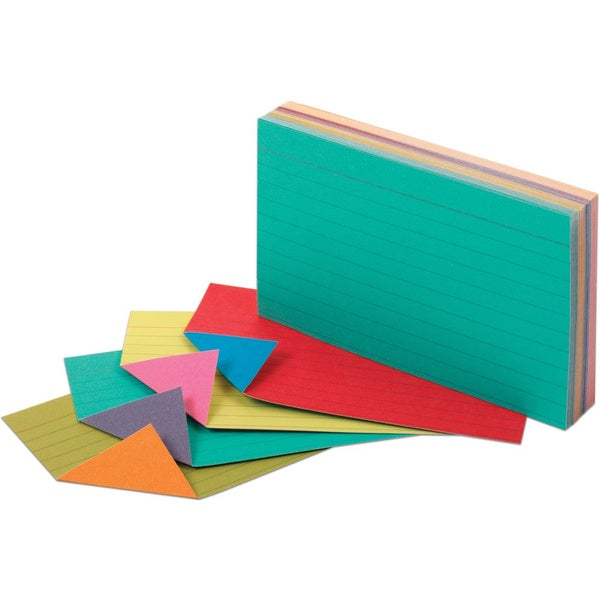 Oxford Two-Tone Index Cards, 3" x 5", Asst Colors, Ruled, 100 per Pack