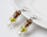 Dried Flowers in Corked Glass Bottle Dangly Earrings