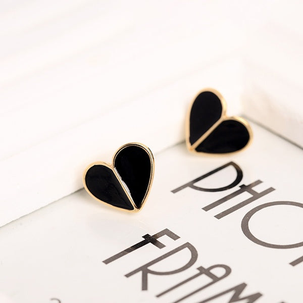 Blk + Gold Heart Earrings