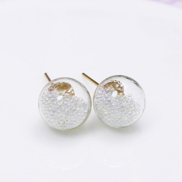 Glass Bulb Stud Earrings Housing Small Beads