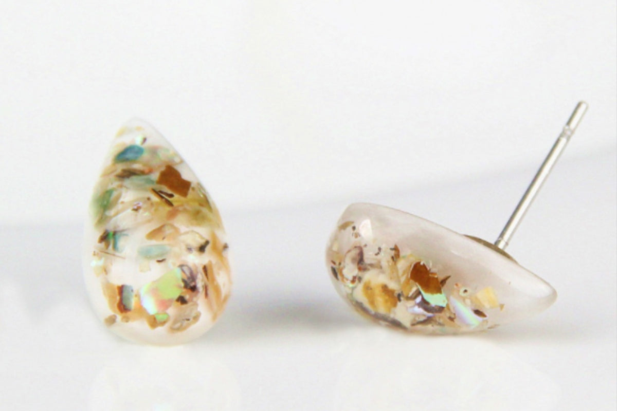 Handmade Resin & Sea Shell Bits Stud Earrings