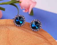 Large Blue Gem and Rhinestone Stud Earrings