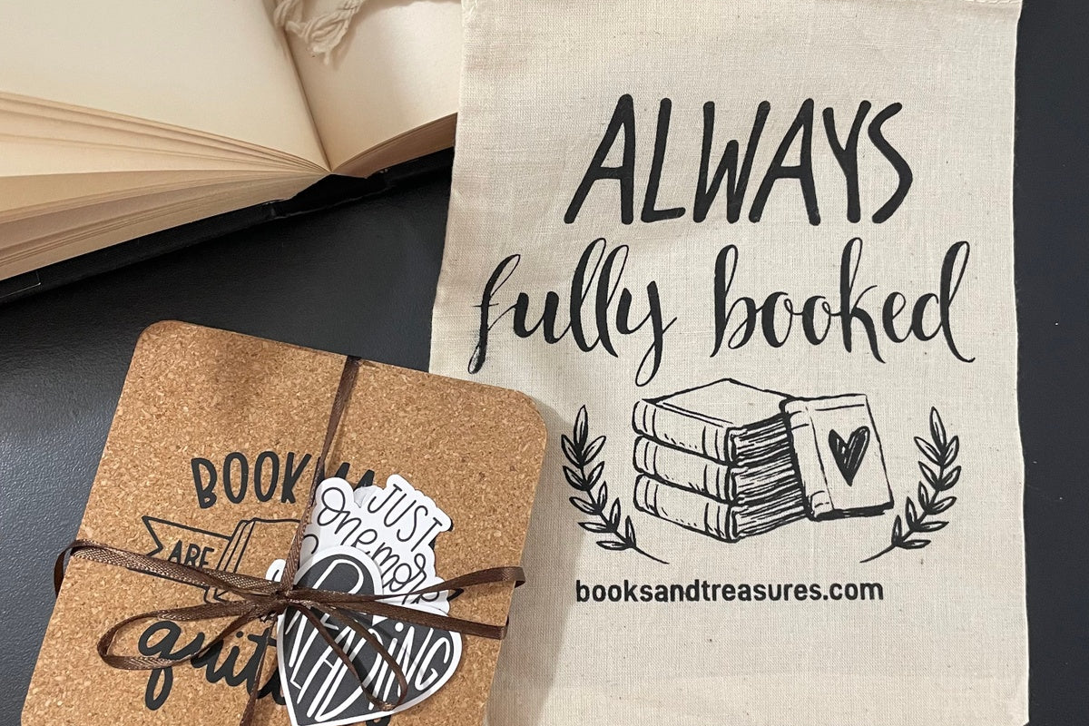 Bookish Cork Coaster Gift Set of 4 Coasters with Canvas Bag