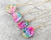 Rainbow/Unicorn Stone + Gold Wire Necklace