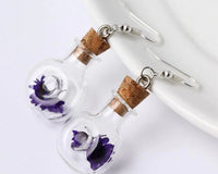 Dried Flowers in Corked Glass Bottle Dangly Earrings