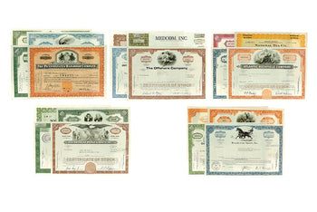 20 different vintage collectible USA stocks and bonds certificates