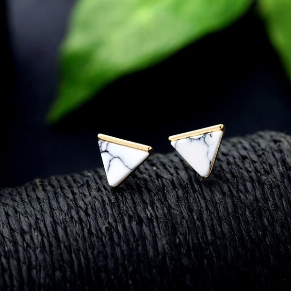 White Marble Triangle Earrings