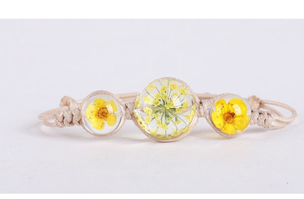 Resin-Encased Real Flower Dainty Cord Bracelet