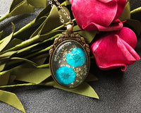 Glass-Preserved Flowers in a Textured Bronze Frame Necklace