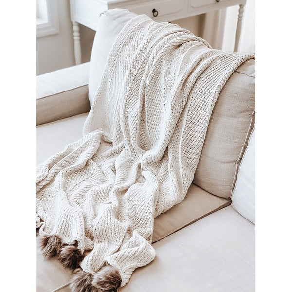 Cream Pom Blanket